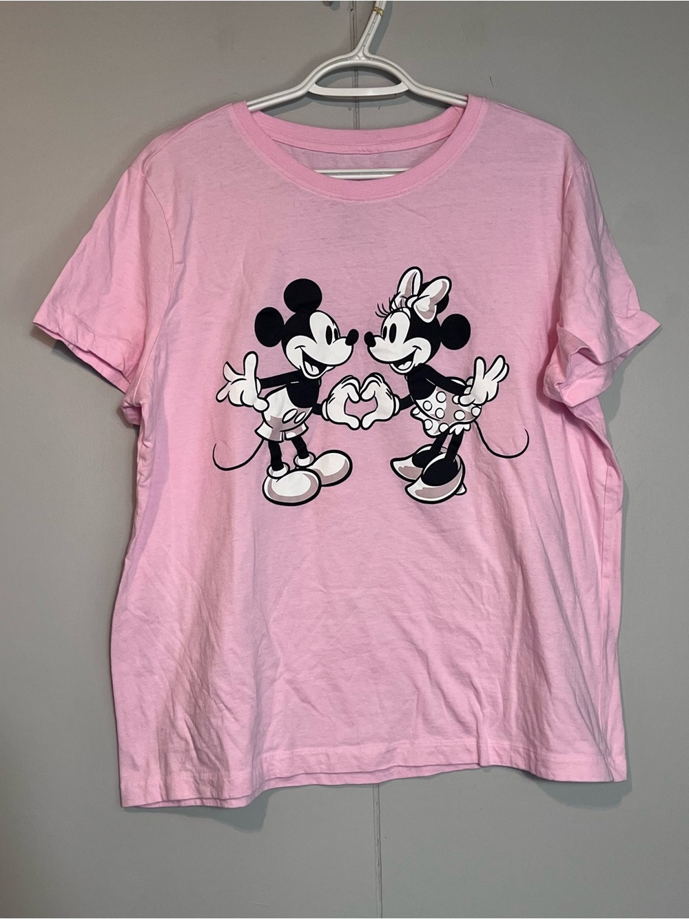 Disney Mickey & Minnie Pink T-Shirt XL 100% Cotton Love Heart Graphic